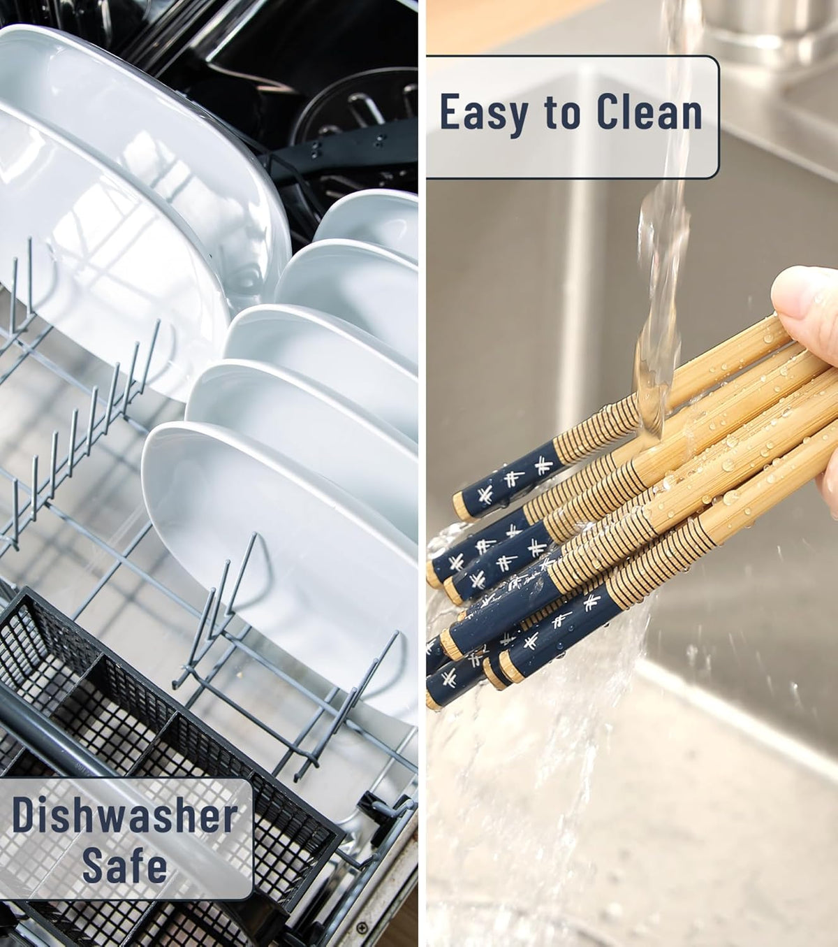 100 Pairs Bamboo Chopsticks Reusable | Dishwasher Safe | Durable | Separated | Bulk | Non slip | - （9.45in）
