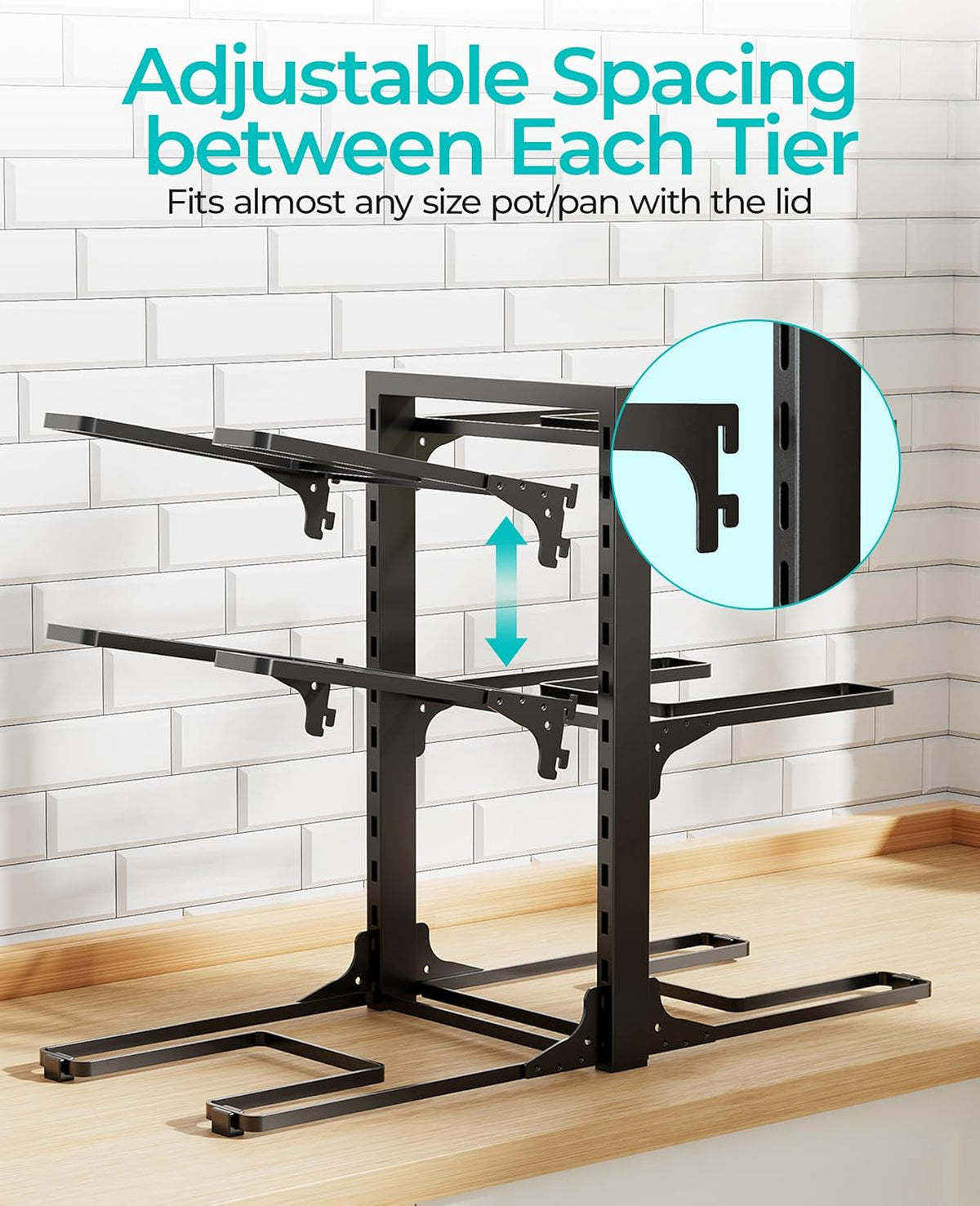 ORDORA 6-Tier Pots and Pans Organizer under Cabinet, Kitchen Cabinet Organizers and Storage, Heavy Duty Pots and Pan Storage Rack Organizer inside Cabinet, Adjustable Pot Rack