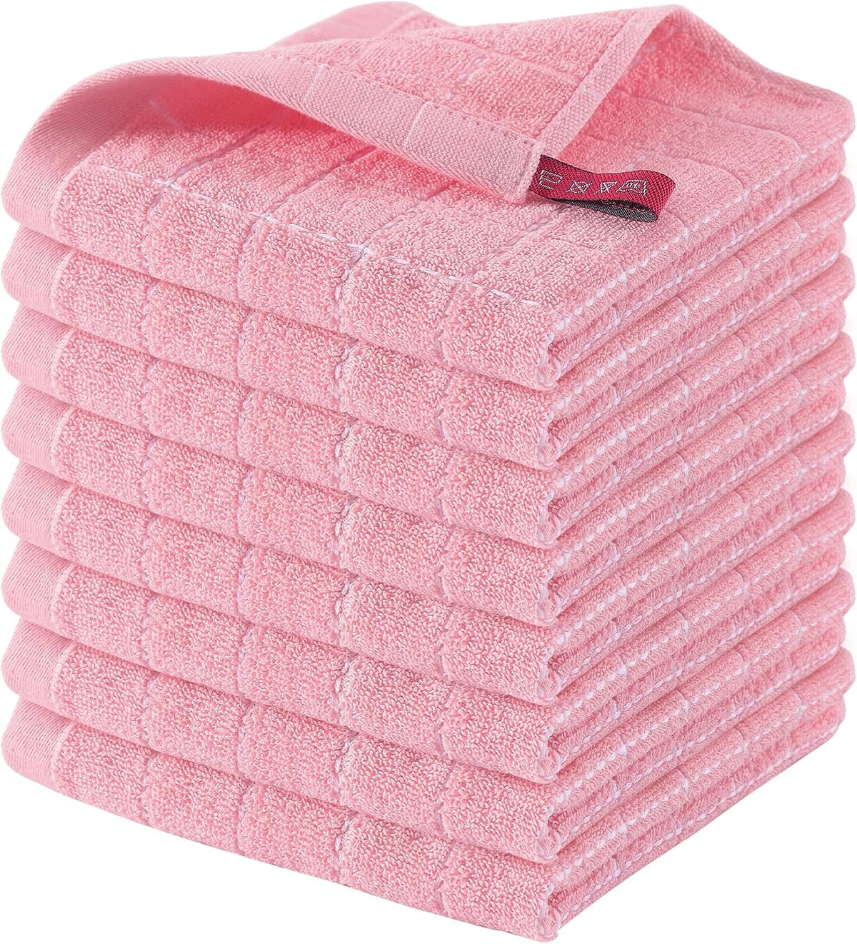 Homaxy 100% Cotton Terry Kitchen Dish Cloths, Ultra Soft and Absorbent Dish Towels for Kitchen, Suitable for Drying and Washing Dishes, 8 Pack, 12 x 12 Inches, Pink