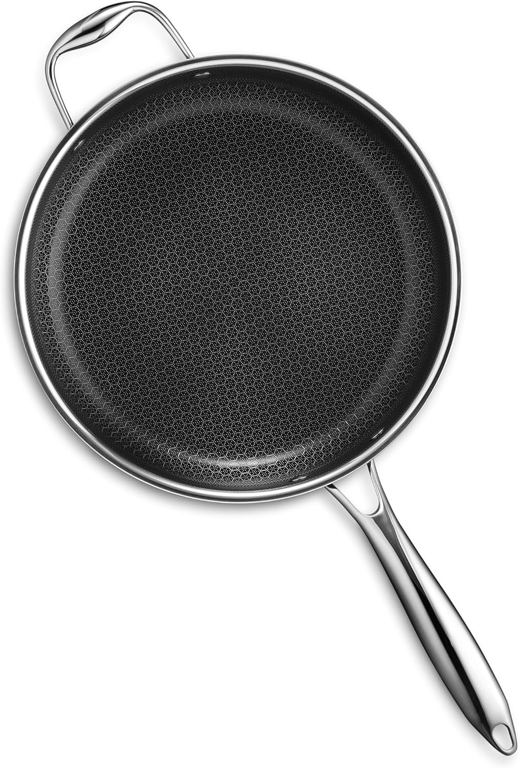 HexClad Hybrid Nonstick 3.3-Quart Deep Sauté Pan with Tempered Glass Lid, Stay-Cool Handle, Dishwasher-Friendly, Oven-Safe Up to 900°F, Induction Ready, Compatible with All Cooktops