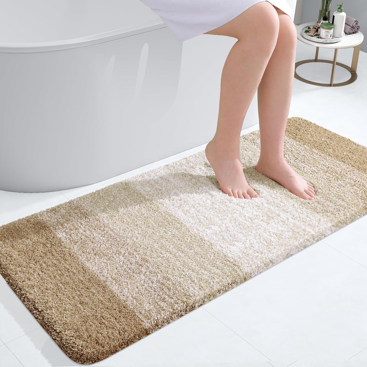 OLANLY Bathroom Runner Rugs 47x20, Extra Soft Absorbent Microfiber Bath Rugs, Rubber Backing, Quick Dry, Machine Washable Bath Mats for Bathroom Floor, Tub and Shower, Home Decor Accessories, Tan