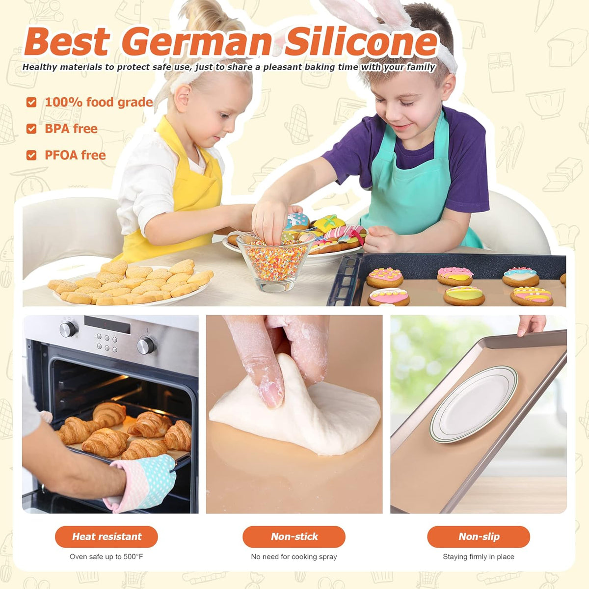 Silicone Baking Mat Roll - Best German Silicone - Non-slip Silicone Pastry Mat, Non-Stick Reusable Air Fryer Linner, Counter Mat, Oven Liner, Freeze Dryer Mat - 12IN x 8FT