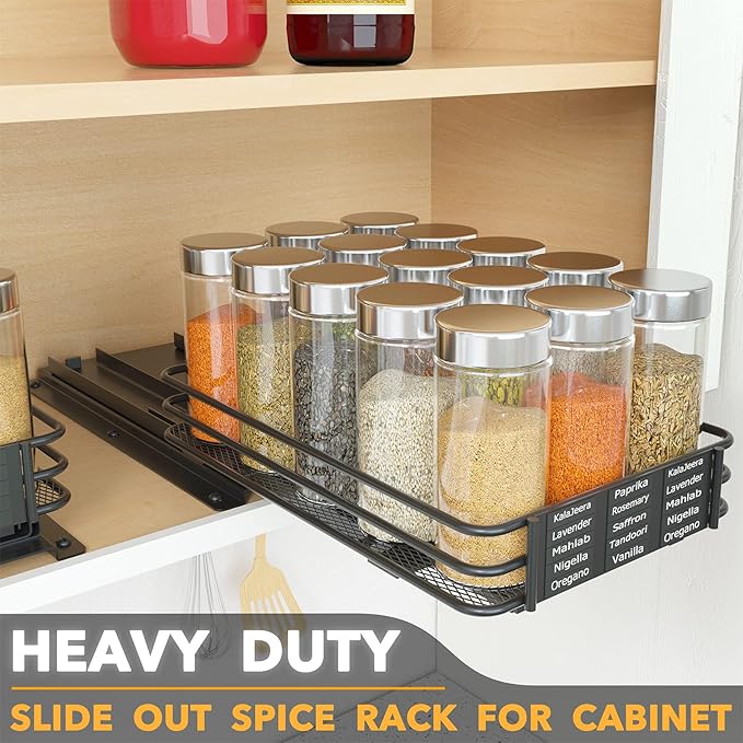 SpaceAid Pull Out Spice Rack Organizer for Cabinet, Heavy Duty Slide Out Seasoning Kitchen Organizer, Cabinet Organizer, with Labels and Chalk Marker, 6.5" W x10.75 D x2.5 H, 1 Drawer 1-Tier
