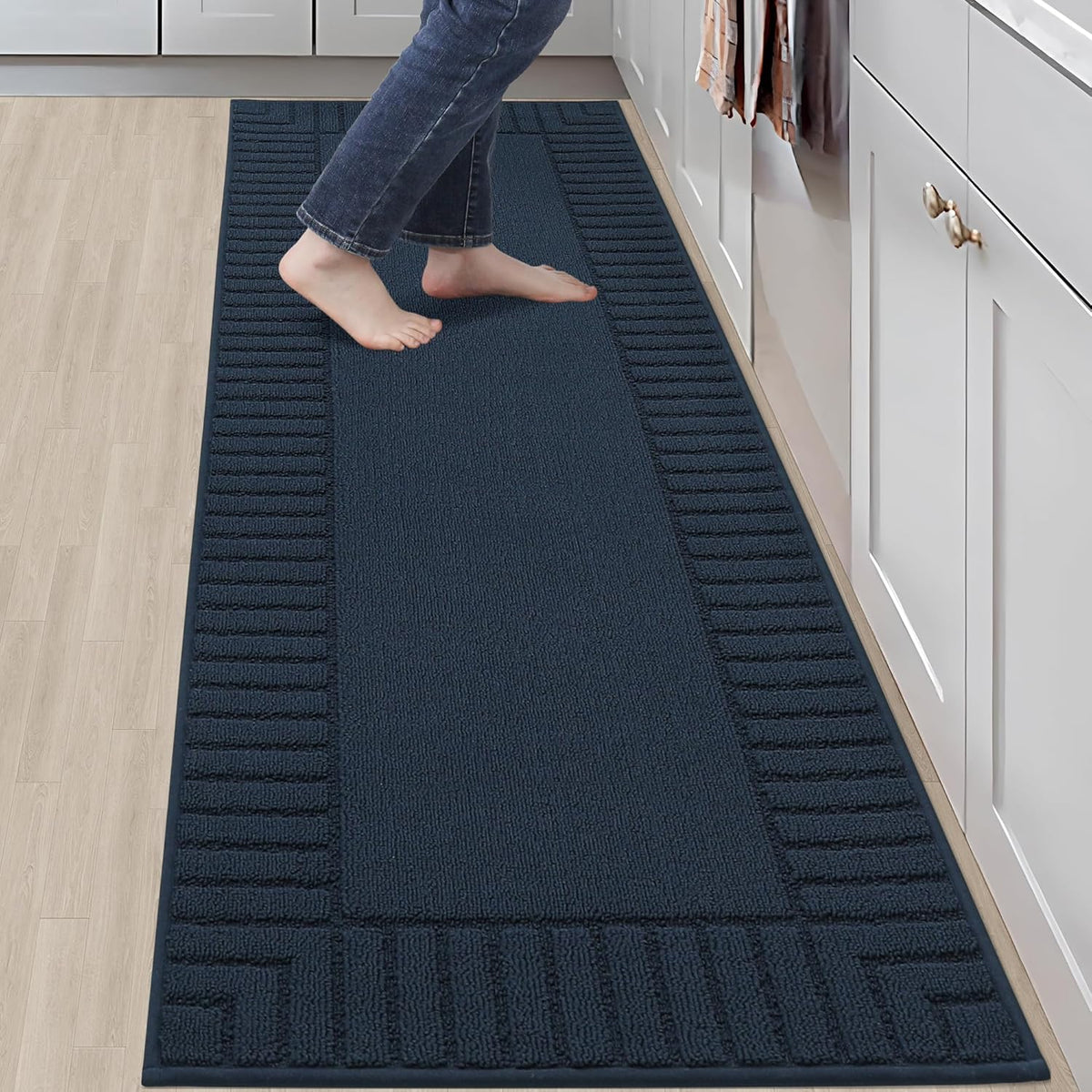 BEQHAUSE-Kitchen-Rugs-and-Mats Non Slip Kitchen Runner Rug Absorbent Kitchen Mats for Floor Machine Washable Kitchen Floor Mat,Navy Blue 24”x71”