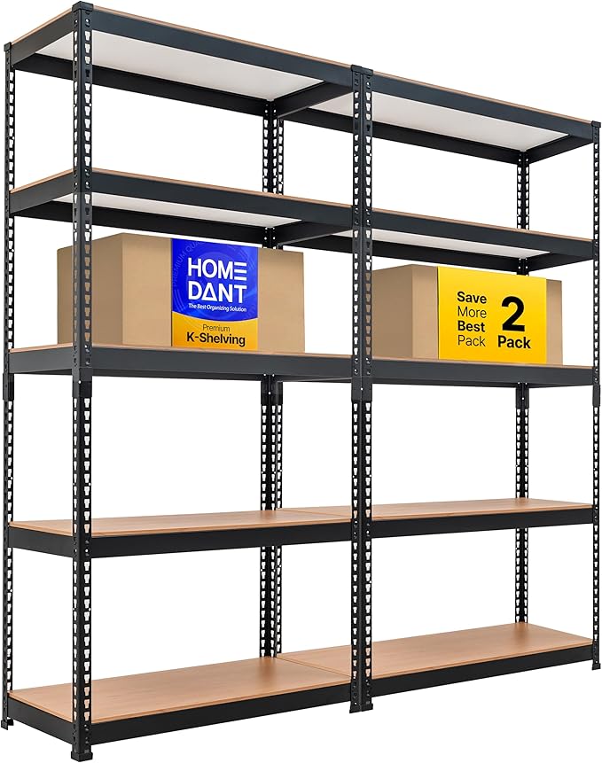 HOMEDANT 5 Tier Storage Shelves Adjustable Laminated Boltless Garage Metal Shelving Unit Heavy Duty Utility Rack Shelf Warehouse Pantry Closet Kitchen 35.9" W x 16.2" D x 71.3" H 2Pack