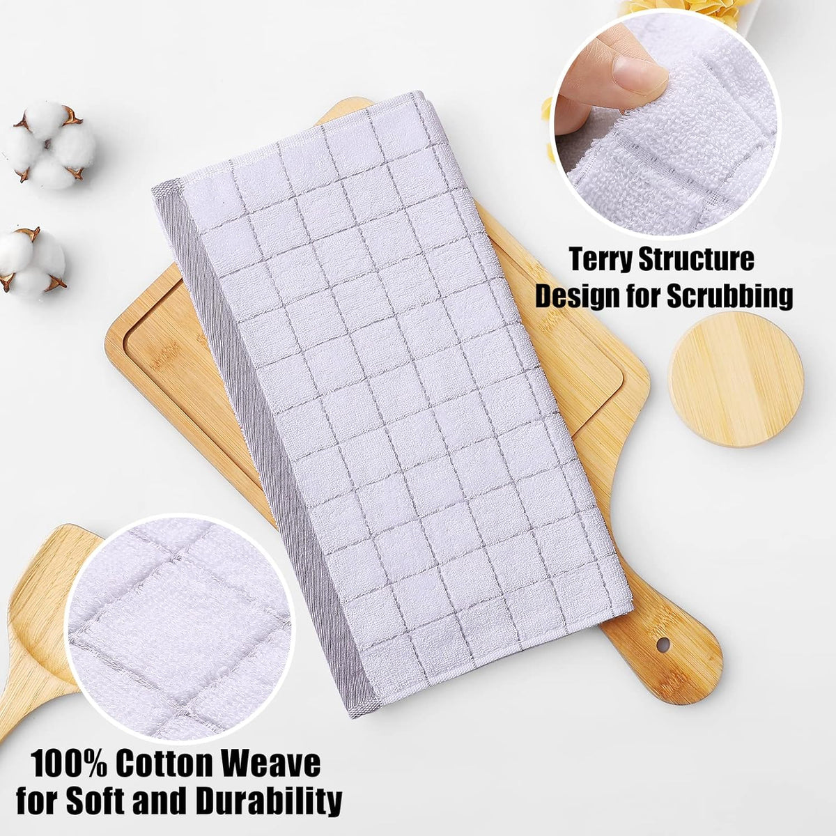 Homaxy 100% Cotton Terry Kitchen Dish Cloths, Ultra Soft and Absorbent Dish Towels for Kitchen, Suitable for Drying and Washing Dishes, 6 Pack, 12 x 12 Inches, White