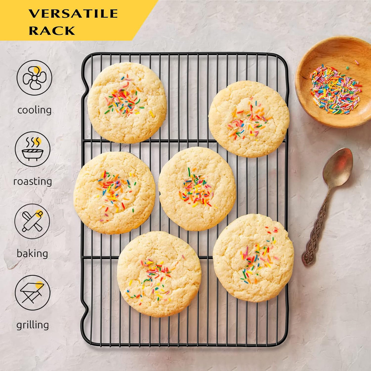 Cooling Rack Set of 2, E-far 1/2 Sheet Baking Racks for Oven Cooking Roasting Grilling, Non-stick 16.4” x 11.4” Wire Rack for Cookie Cake Bacon Meat Resting, Non-toxic & Easy to Clean