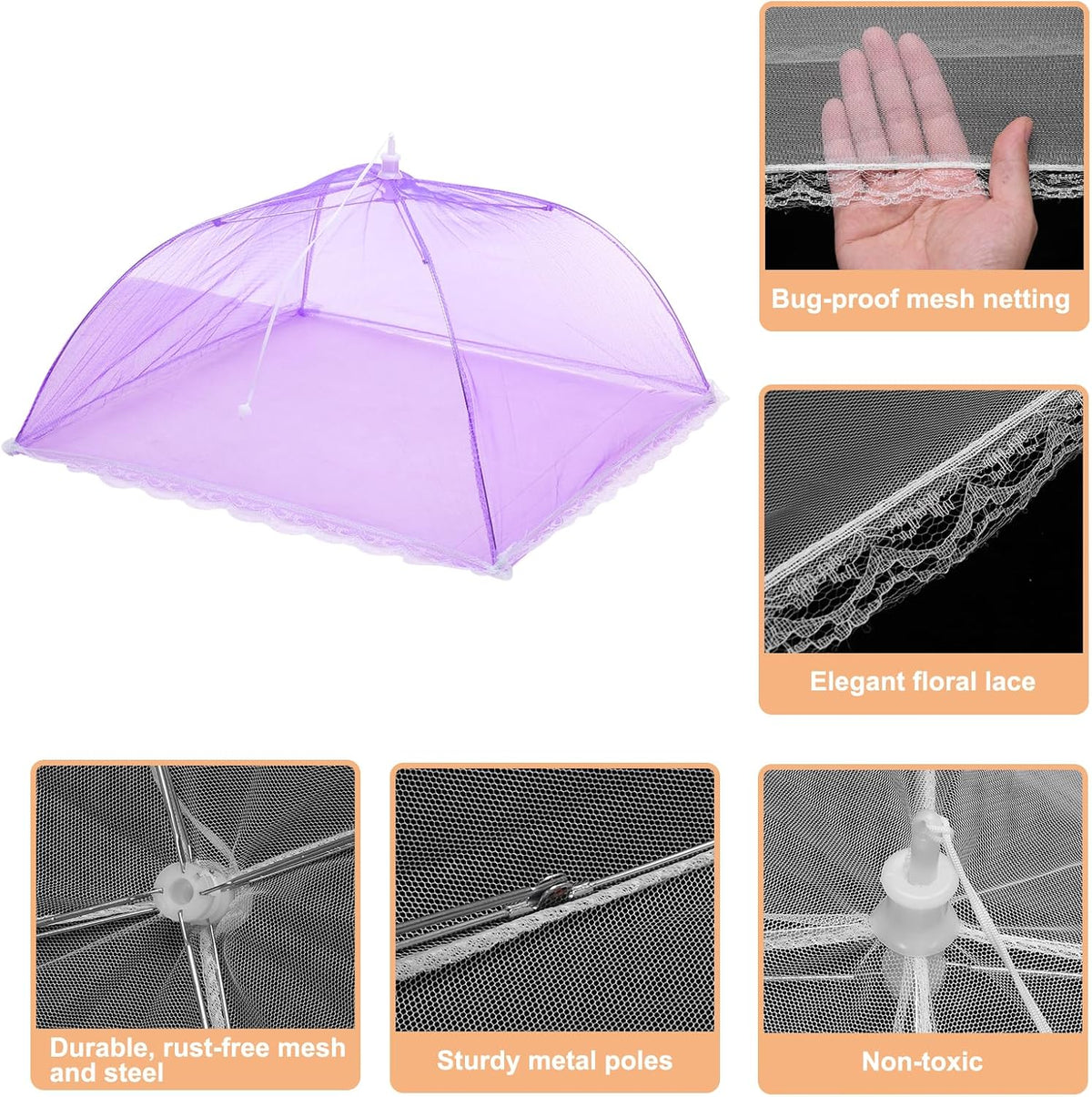 uxcell 3 Pcs Large and Tall Food Covers 17" Mesh Food Covers for Outdoors Collapsible Food Protector Covers Tent for Parties Outdoor Picnics BBQs, Purple