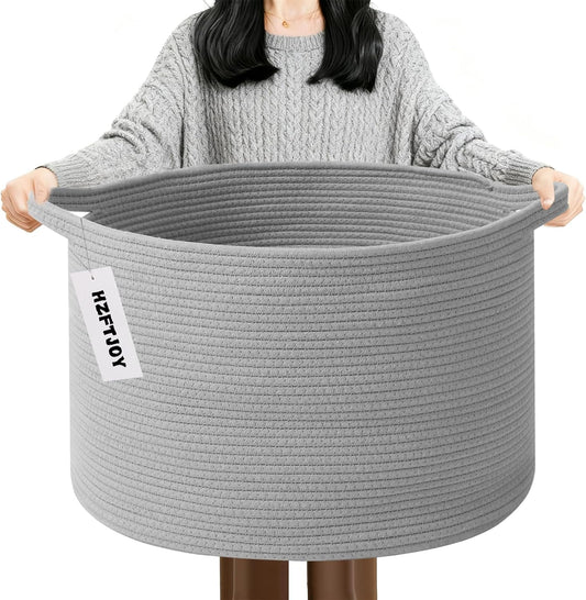 Large Blanket Basket for Organizing,65L Closet Organizers and Storage Bins Box for Shelves Woven Rope Storage Baskets,Living Room,Bedroom,Dorm,Laundry room (Light Grey)