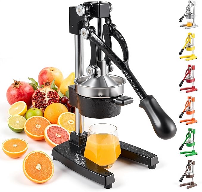 CO-Z Manual Citrus Juicer, Commercial Grade Cast Iron Orange Juicer, Professional Heavy Duty Juice Press with Removable Strainer, Manual Juice Extractor for Orange Lemon Pomegranate Citrus, Black