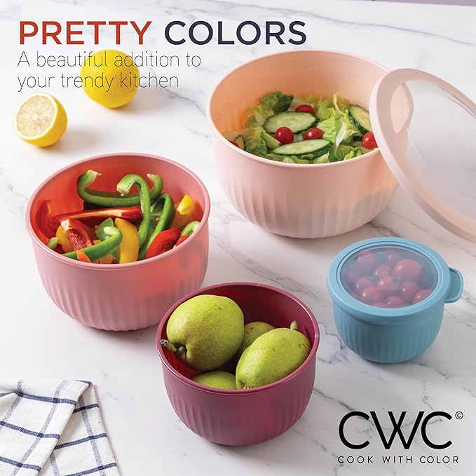 COOK WITH COLOR Prep Bowls with Lids- Wide and Deep Nesting Plastic Small Mixing Bowl Set with Lids, 12 Piece Set - Deep Bowls, Navy