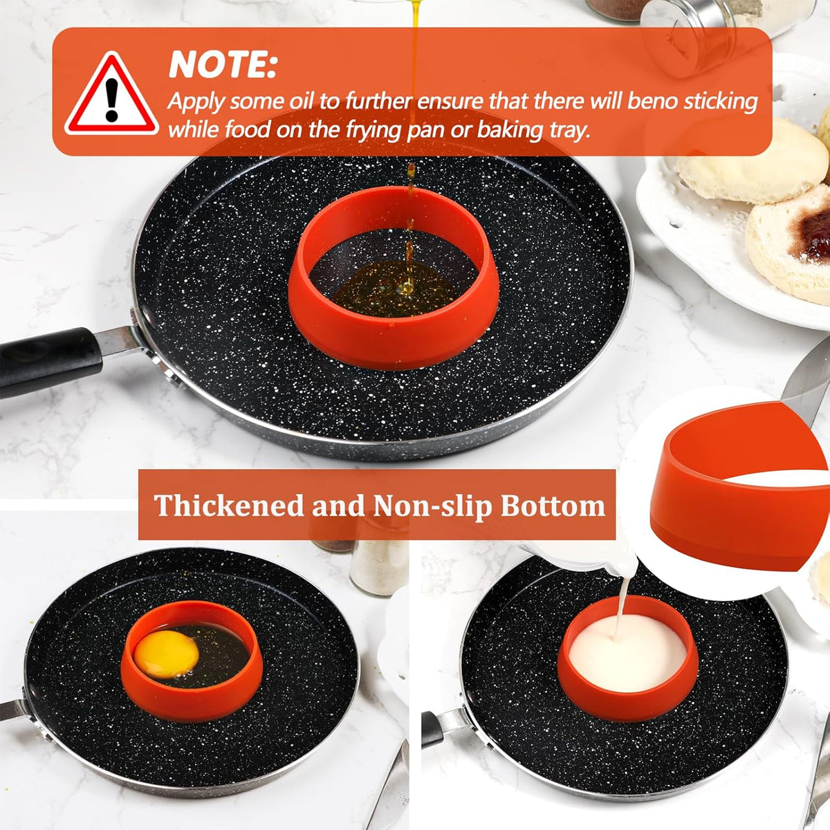 KOLUTI 6 Pack 3.15 Inch Nonstick Silicone English Muffin Rings, Durable Round Frying Egg Patty Omelette Cooker Mold, Circle Ring for Crumpet Pancake Pastry Cookie Baking, BPA Free and 3 Colors