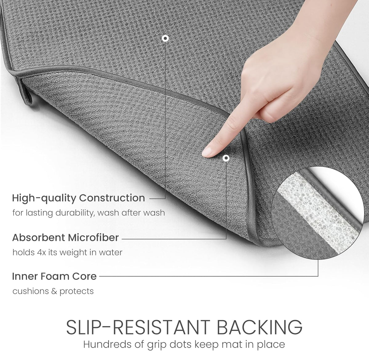 Bellemain XXL Dish Mat 24" x 17" ( LARGEST MAT ) Microfiber Dish Drying Mat , Super absorbent ( Gray )