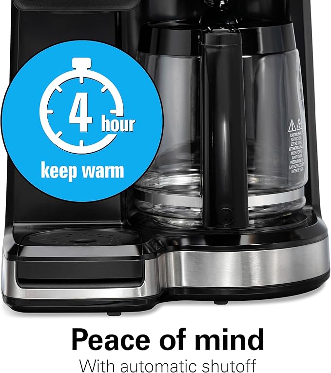 Hamilton Beach 2-Way 12 Cup Programmable Drip Hot and Iced Coffee Maker & Single Serve Coffee Machine, Glass Carafe, Auto Pause and Pour, Black (47500J)