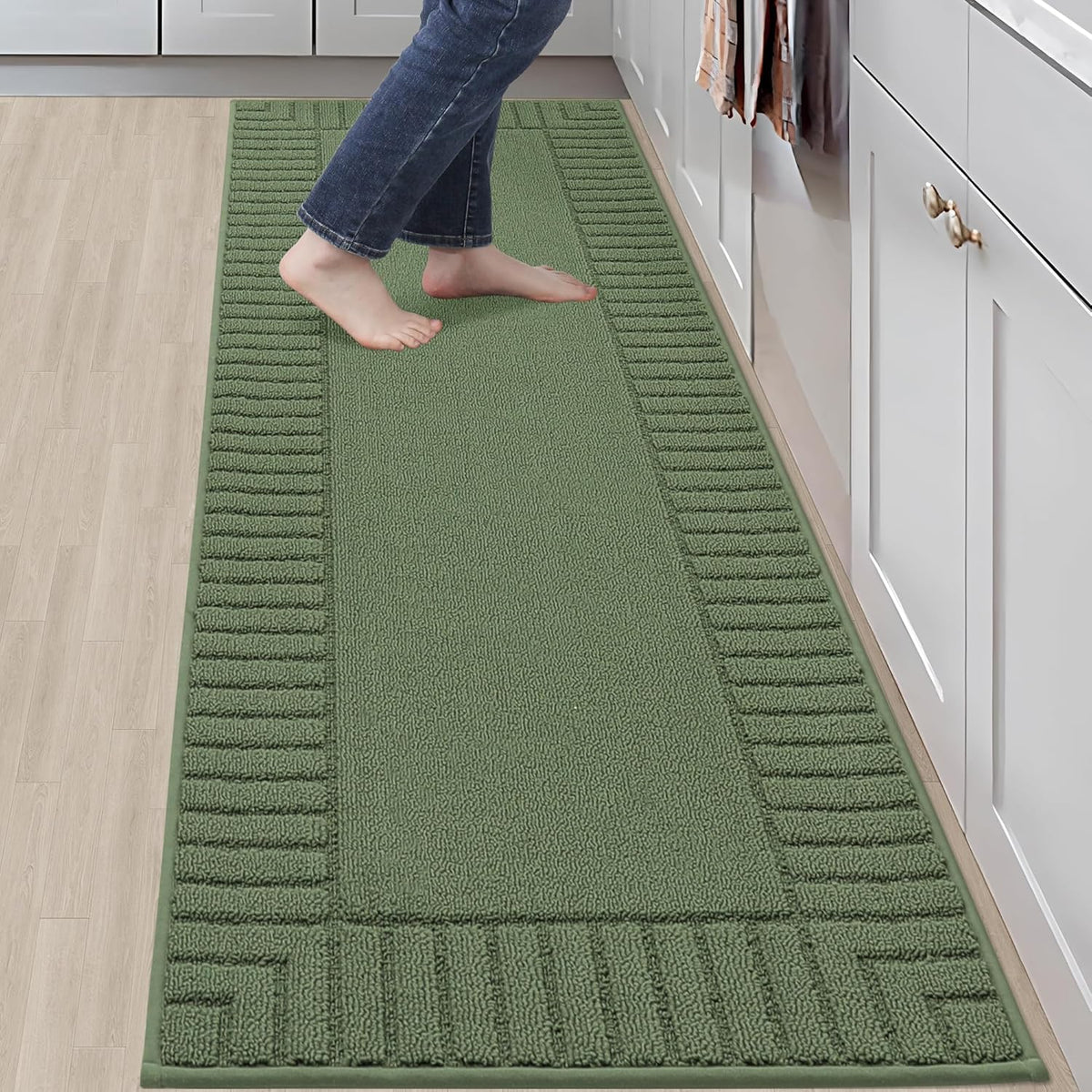 BEQHAUSE-Kitchen-Rugs-Non Slip-Kitchen-Mats-for-Floor Machine Washable Kitchen Rugs Absorbent Kitchen Carpet with TPR Non Skid Backing,Green, 24”x71”