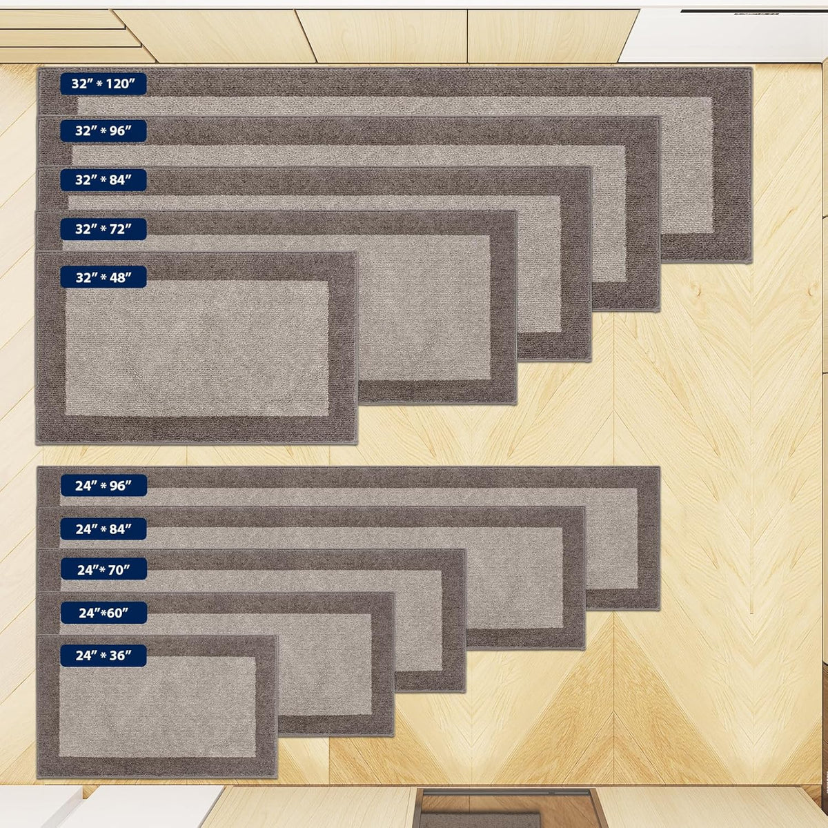 Machine Washable Kitchen Rug 32" x 84", Non Slip Kitchen Mat for Floor, Absorbent Entrance Runner Rug for Bedroom, Hallway, Bathroom, Door (Roll Packing)