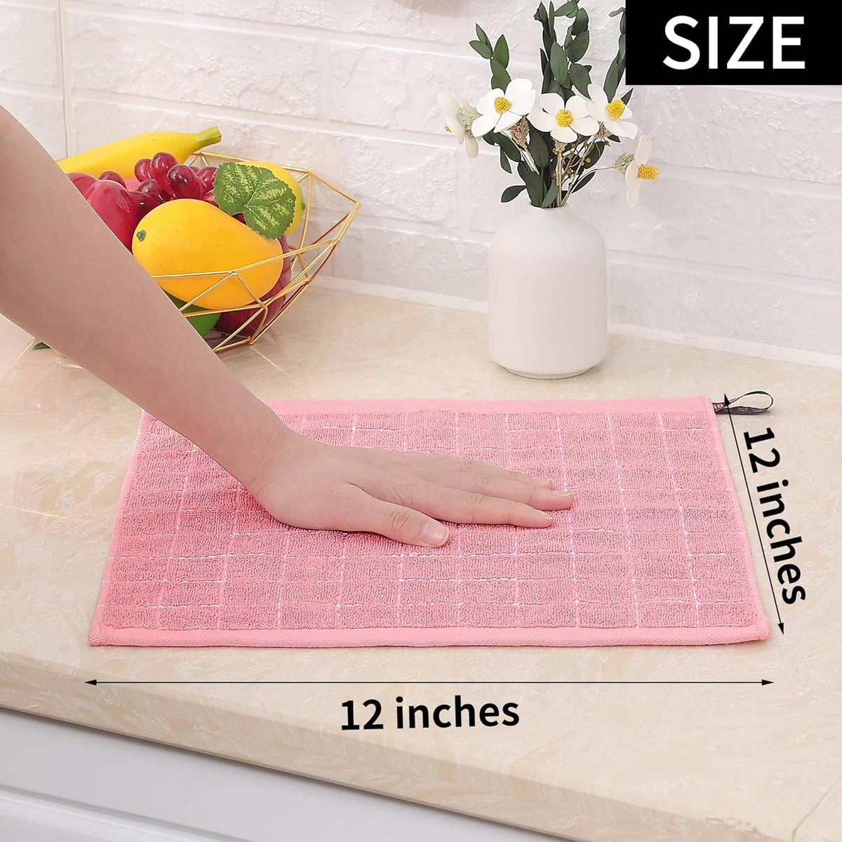 Homaxy 100% Cotton Terry Kitchen Dish Cloths, Ultra Soft and Absorbent Dish Towels for Kitchen, Suitable for Drying and Washing Dishes, 8 Pack, 12 x 12 Inches, Pink