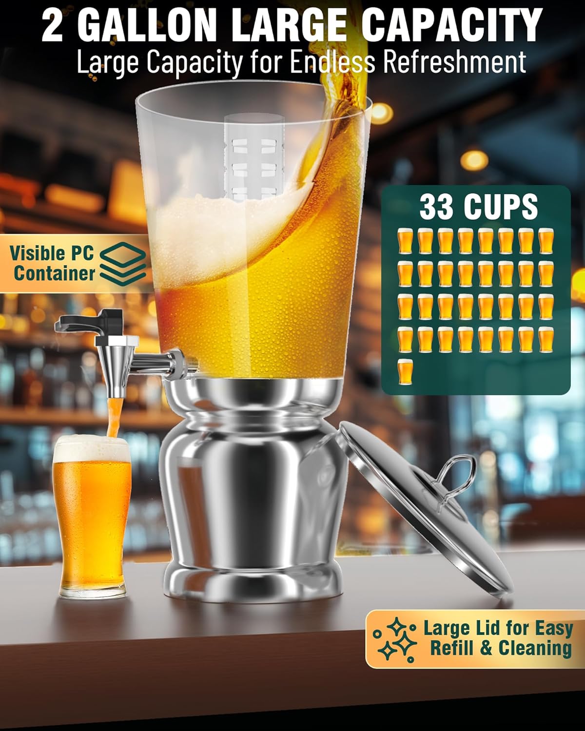 WantJoin Beverage Dispenser With Stand -2 Gallon Beverage Dispenser Drink Dispenser w/Upgraded Dual Cores & Base, Leakproof Spigot, Visible Container, Drink Dispenser For Parties, Events, Gathering