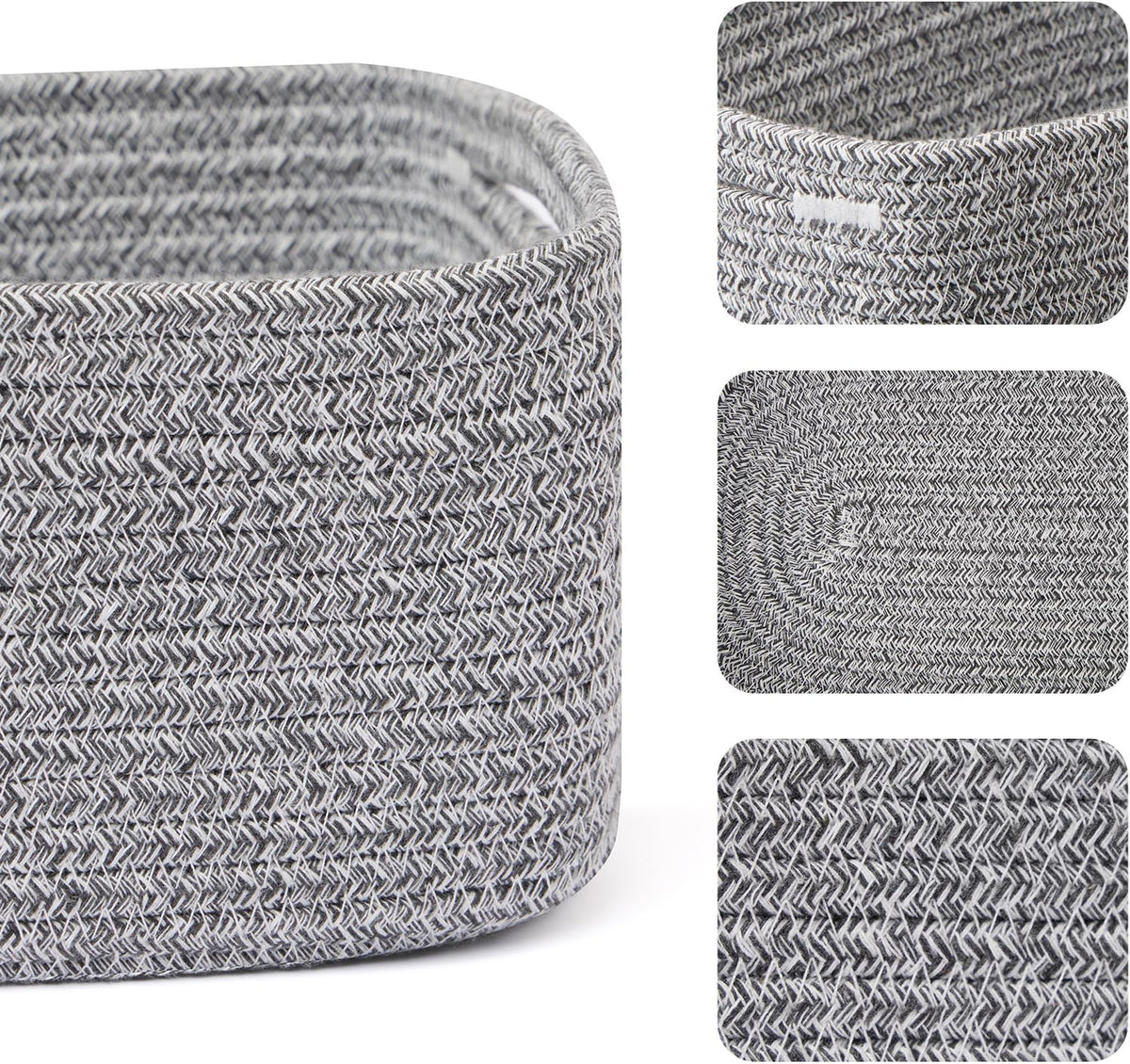 Small Storage Baskets for Organizing | Closet Organizer Bins | Shelf Toy Basket | Woven Rope Baskets | Cube Decorative Box | Shallow Basket | 13x8.5x5.1” | 4 Packs Mixed Grey