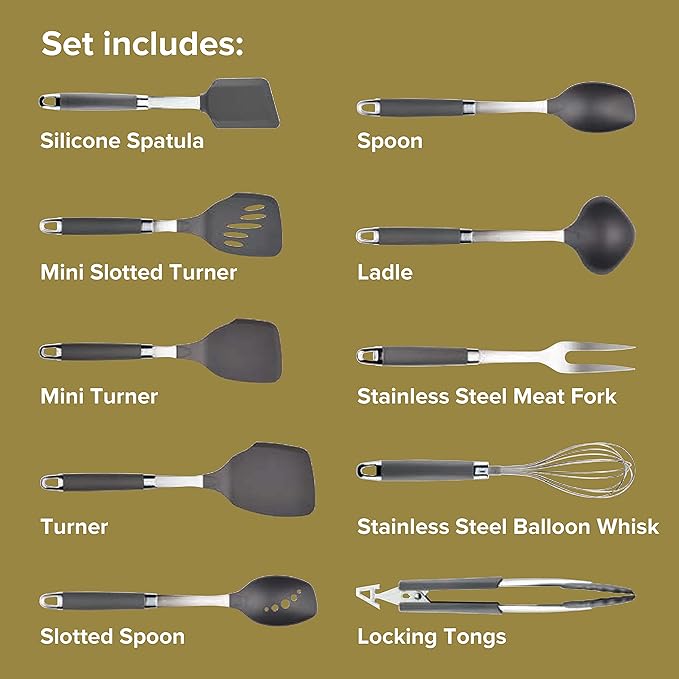 Anolon 10-Piece Nylon Mixed Tool Set, Graphite