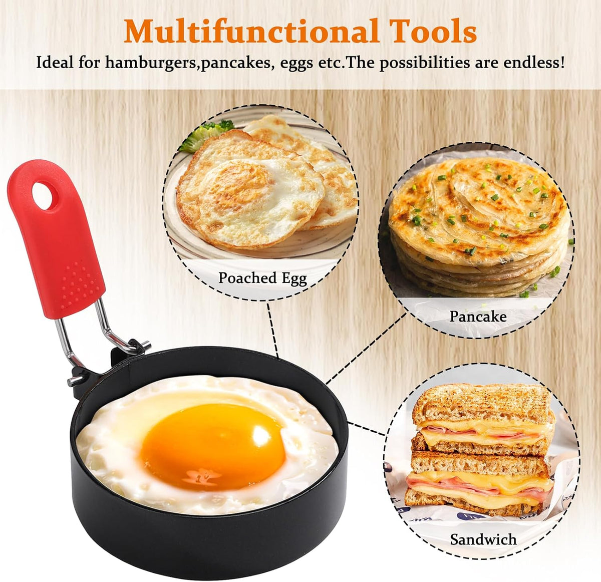 Nonstick Egg Ring Stainless Steel Egg Cooking Ring with Anti-scald Handle Pancake Mold for Breakfast Sandwiches Egg Muffins,4Pcs (Style01)