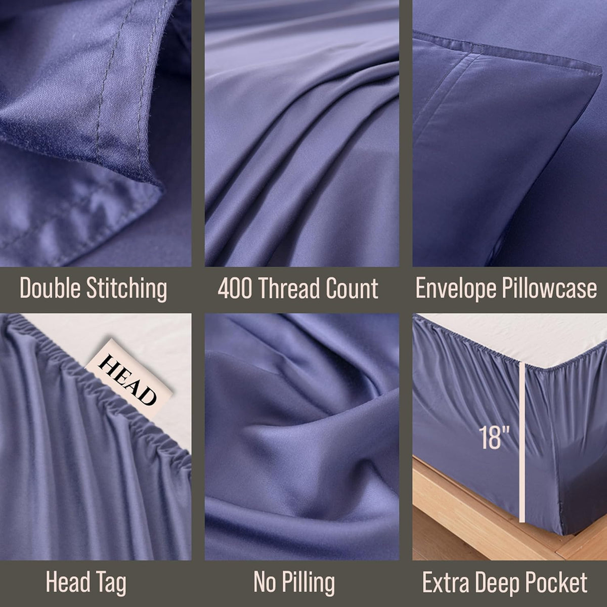 Bella Coterie Luxury Bamboo Viscose Split King Size Sheet Set | 100% Organically Grown | Ultra Soft | Cooling for Hot Sleepers | 18" Deep Pocket [Twilight Blue]