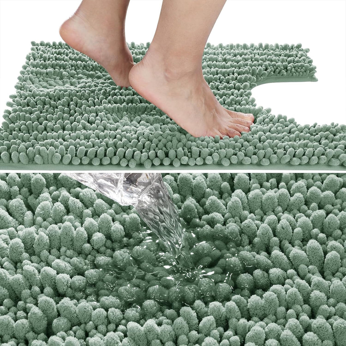 Yimobra Toilet Rug U Shaped Washable 24x20 Inch - Ultra Soft Absorbent Chenille Bath Rugs for Toilet, Quick Dry & Machine Washable, Non Slip Contour Bathroom Mat, Green