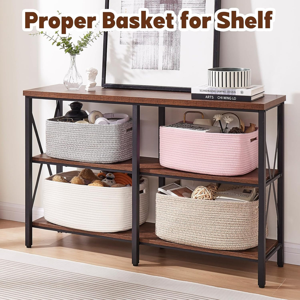 OIAHOMY Storage Basket for Shelves, Closet Cube Storage Bins Baskets for Clothes Blanket Towels, Baby Nursery, Toy Baskets Box, Woven Rope Basket, 15.75*11.81*7.09 IN, 2 Packs Pink
