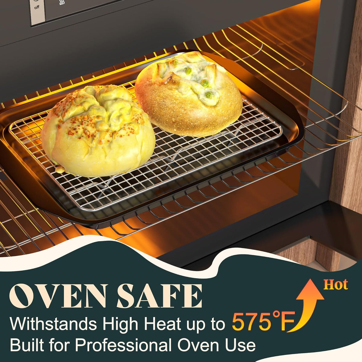 Cooling Racks for Cooking and Baking-8.5"x12" Oven Safe Premium Stainless Steel Heavy Duty Baking Rack Tight-Wire, Fits Quarter Sheet Pan for Roasting & Grilling & Cooking-Set of 2