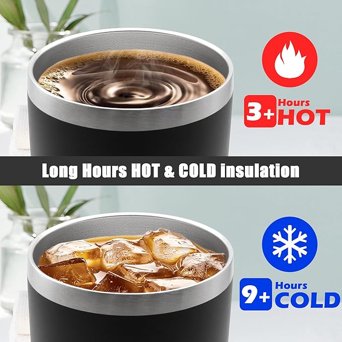 20 oz Tumbler Coffee Travel Tumblers Bulk with Lid Stainless Steel Double Wall Vacuum Insulated Mug Powder Coated Cups fit Car Cupholder for Hot and Cold - Black, 12Pack
