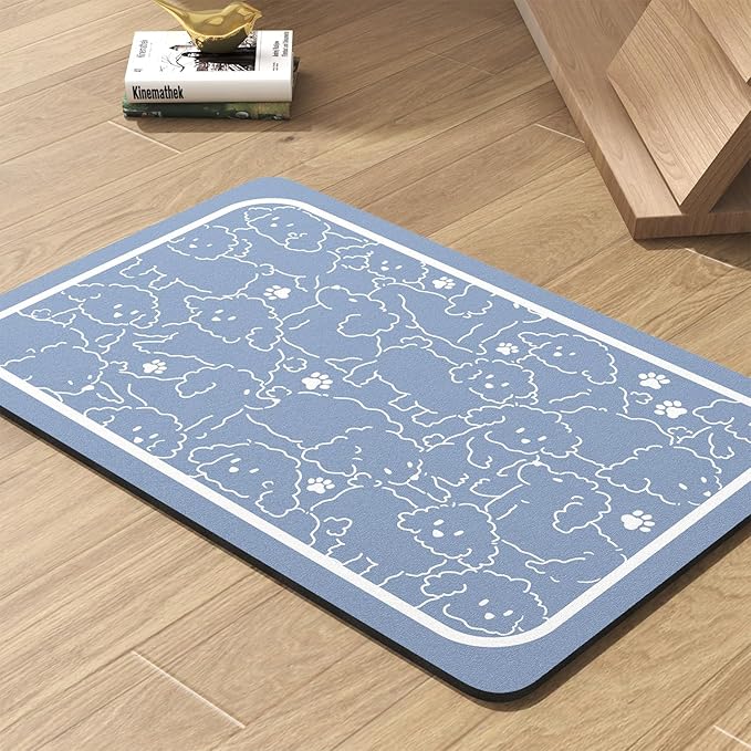 Pet Feeding Mat-Absorbent Dog Mat for Food and Water Bowl-No Stains Quick Dry Water Dispenser Mat-Dog Accessories Pet Supplies-Bowl for Messy Drinkers（BLUEDOGS,17"x28"