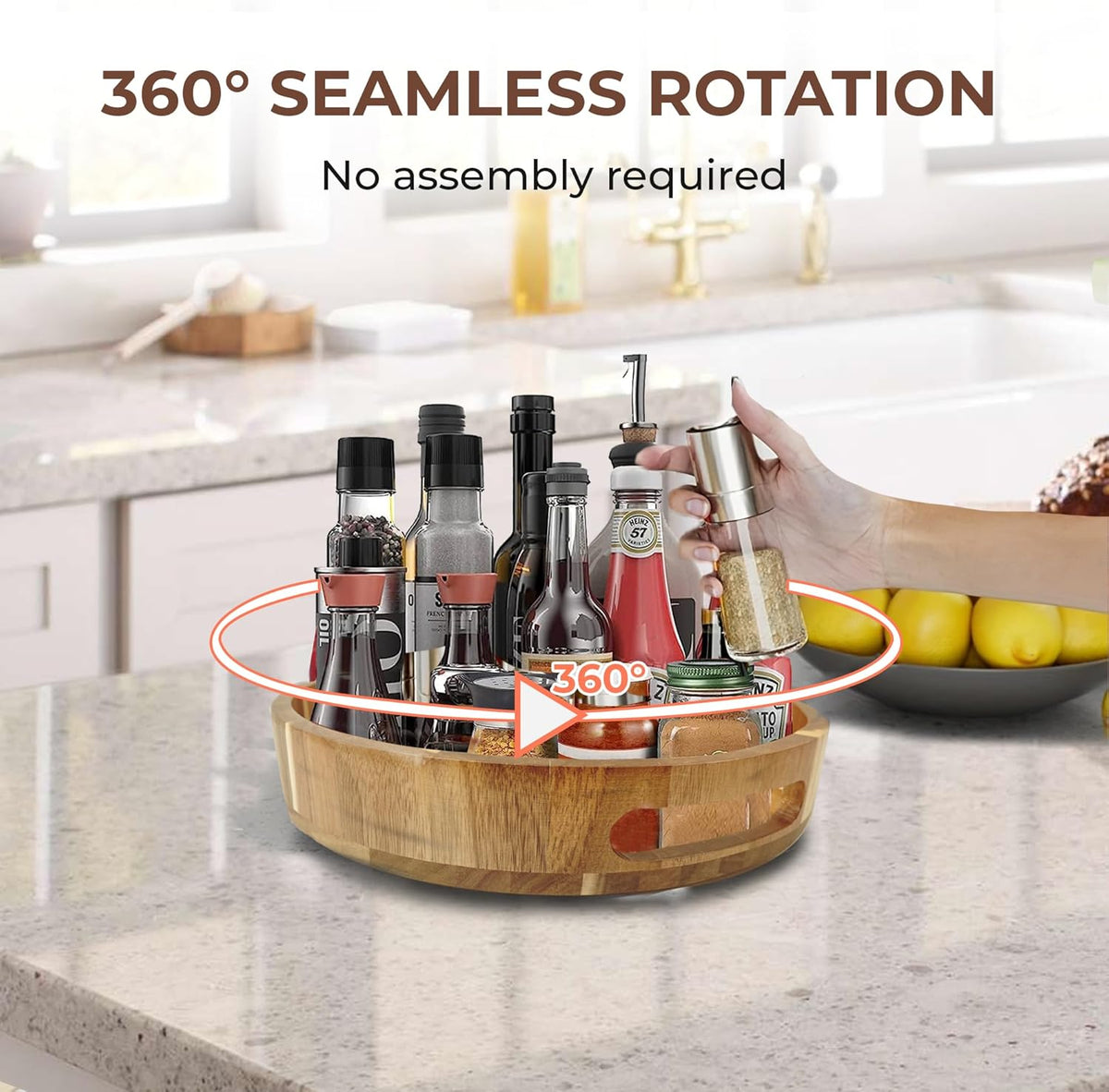 Lazy Susan Turntable Organizer 12 inch - Acacia Wooden Lazy Susan for Table Top, Countertop, Dining Table, Pantry - Kitchen Cabinet Organizer