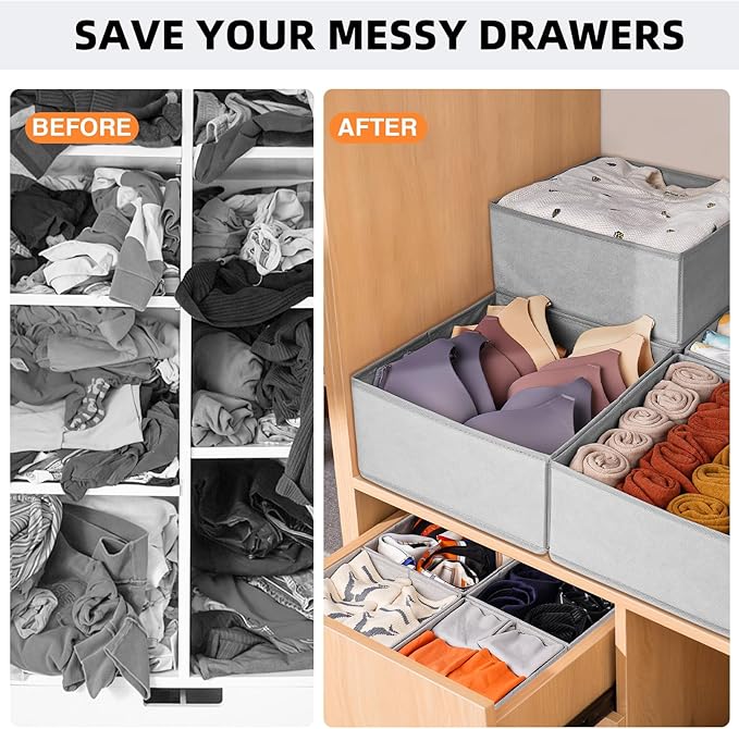 【FAMILY PACK】Drawer Organizer Clothes, 20 Pack Dresser Organizer Bins for Baby Clothes - Underwear Bra Sock Organizer - Fabric Closet Organization and Storage Dividers for Nursery Bedroom Dorm
