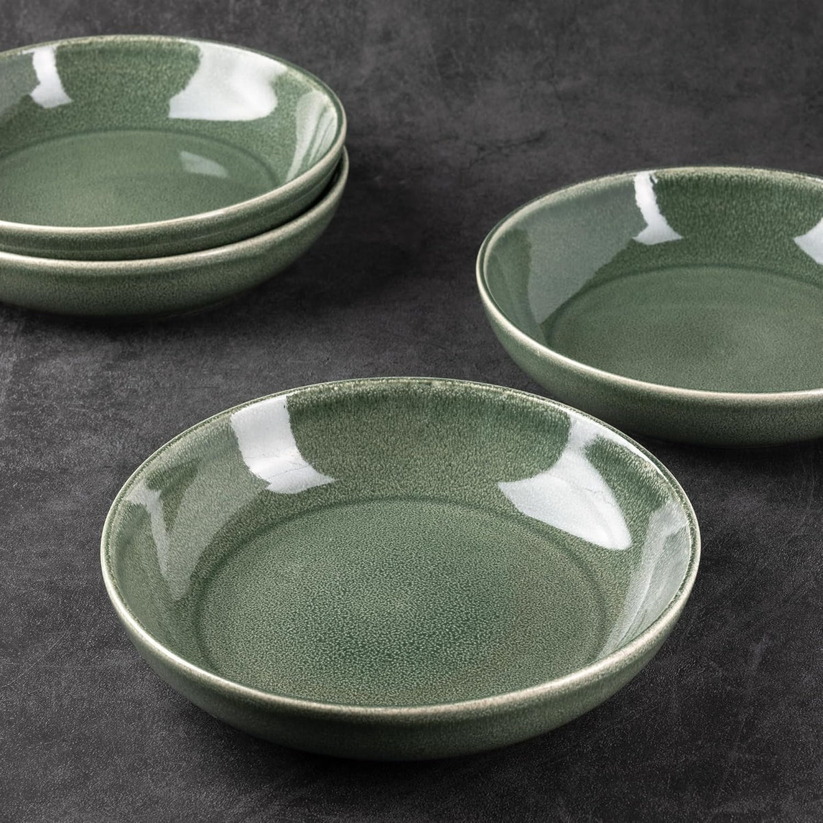 AmorArc 8.5'' Large Ceramic Pasta Bowls Set, 36oz Stoneware Bowls Set of 4 for Kitchen, Reavtive Glaze Bowls-Microwave, Dishwasher Safe for Pasta,Salad,Oatmeal -Jade Green