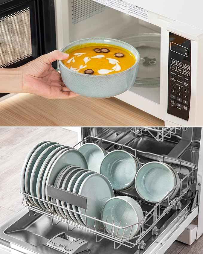 vancasso ANYA 24 Pieces Plates and Bowls Set, Mint Green Dinnerware Sets, Reactive Glaze Dishes Set for 8, Ceramic Dishware Sets Kitchen Dinner Set, Microwave & Dishwasher Safe