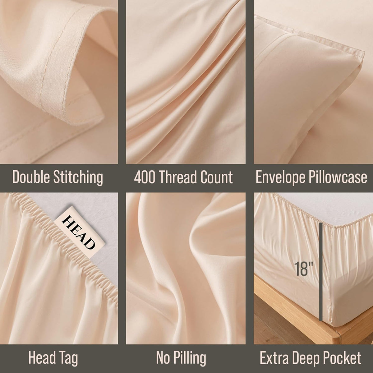 Bella Coterie Luxury Bamboo Viscose Twin Size Sheet Set | 100% Organically Grown | Ultra Soft | Cooling for Hot Sleepers | 18" Deep Pocket [Champagne]