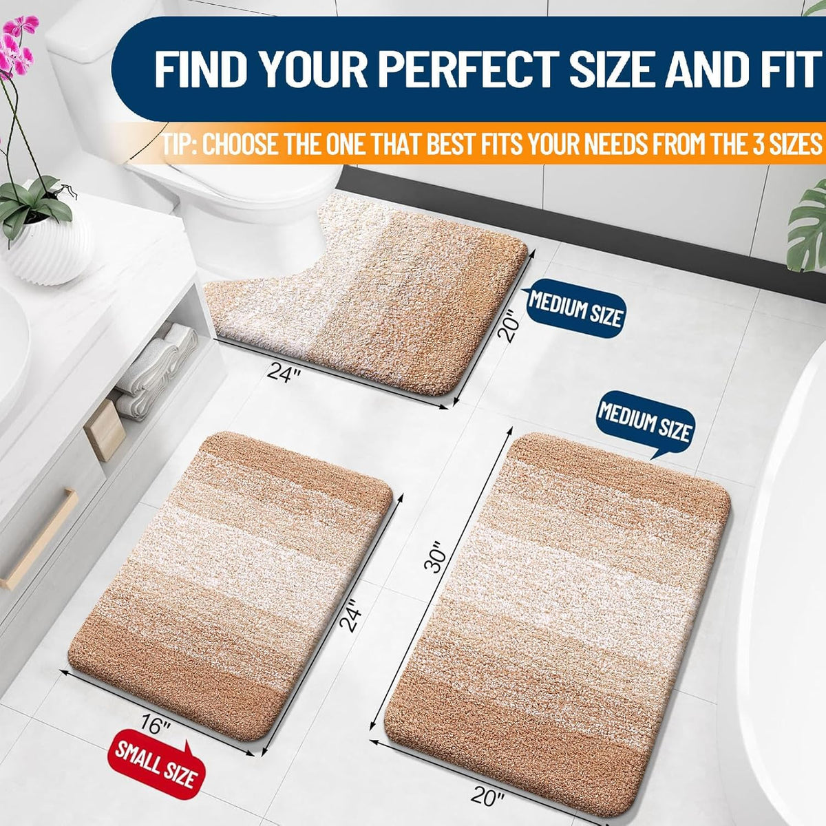 OLANLY Bathroom Rugs Mat 30x20, Extra Soft Absorbent Microfiber Bath Rugs, Rubber Backing, Quick Dry, Machine Washable Bath Mats for Bathroom Floor, Tub and Shower, Home Decor Accessories, Beige