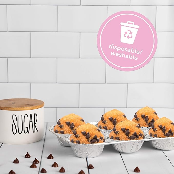 PLASTICPRO Aluminum Foil Muffin Pans Reusable and Disposable, Holds 6 Cupcakes/Muffin & Pie foil Pan Pack of 10