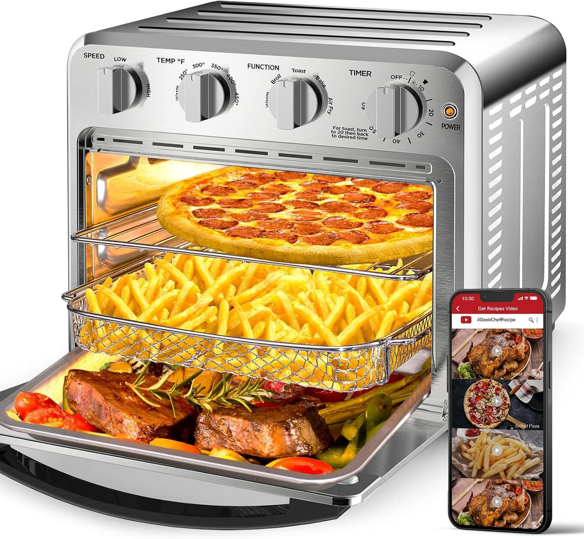 Air Fryer, Geek Chef Convection Air Fryer Toaster Oven, 4 Slice Toaster Airfryer Countertop Oven, Electric Hot Oven Oilless Cooker, Accessories, ETL Listed, 16QT
