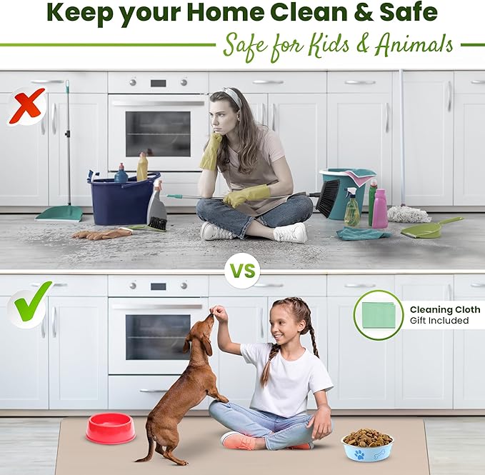 Large Silicone Mat 28" x 20" Multipurpose Mat Thick Heat Resistant, Kitchen Counter Mat Waterproof - Coffee Machine, Glass Top Stove Cover Countertop Protector for Air Fryer, Baking mat (Beige)