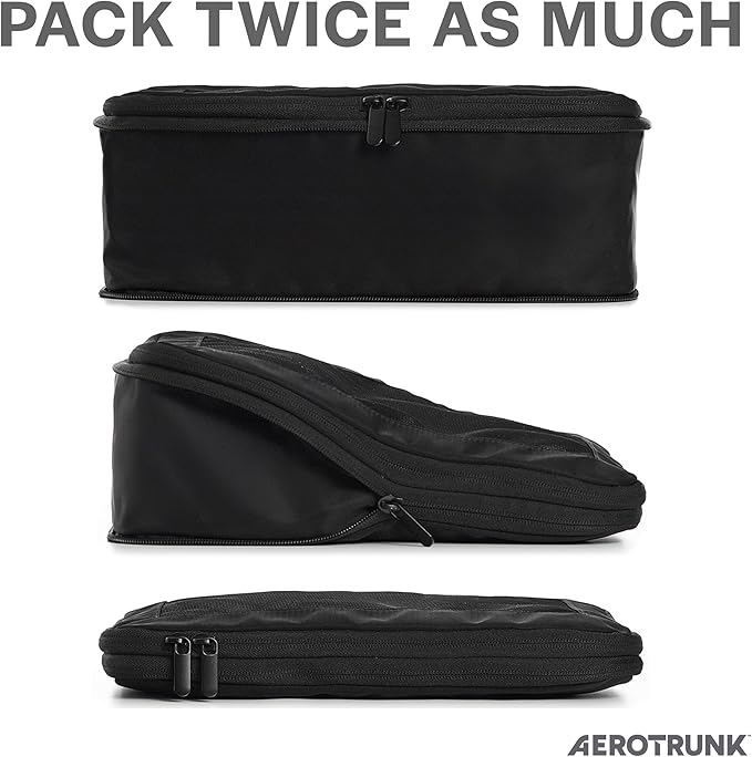 Aerotrunk Compression Packing Cubes for Travel - Luggage Organizer Bags - Double Zipper Packing Cubes for Suitcases (2-Pack, Black)