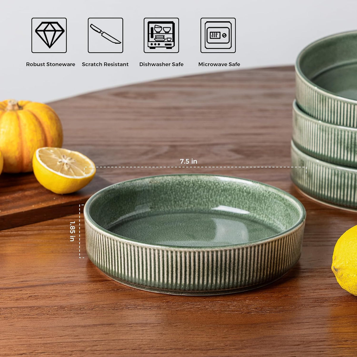 GBHOME 7.5'' Stoneware Pasta Bowls, Serving Bowls Set of 6 for Kitchen, Double Reactive Glaze Bowls for Fruit,Pasta,Salad,Oatmeal,Meal, Microwave Safe (6 pcs)