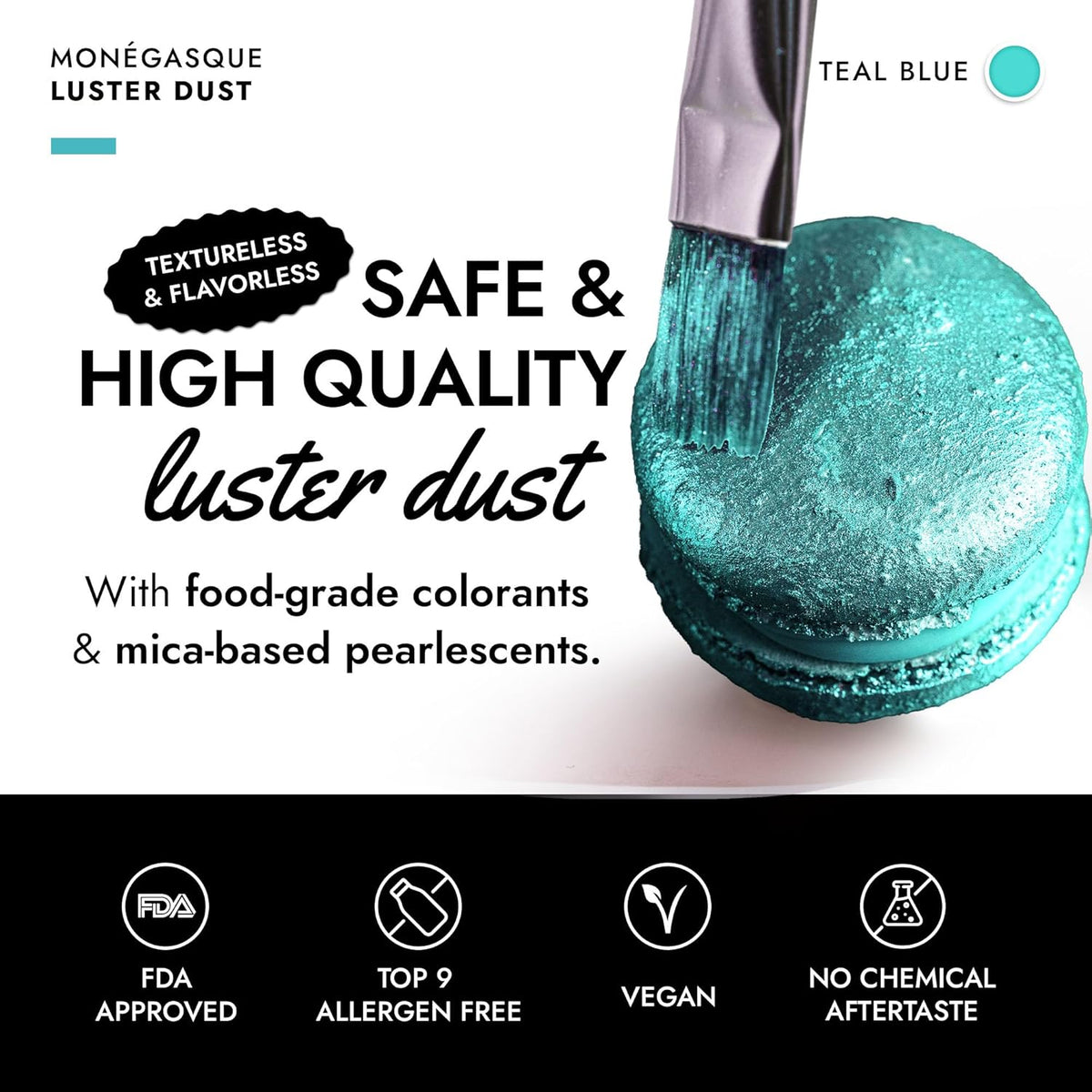 MONÉGASQUE Teal Blue Edible Glitter for Drinks 15g – Halloween Edible Glitter for Cakes & Cocktails – Cocktail, Cake, & Cupcake Luster Dust Spray – Teal Food Coloring & Drink Decorations Sprinkles