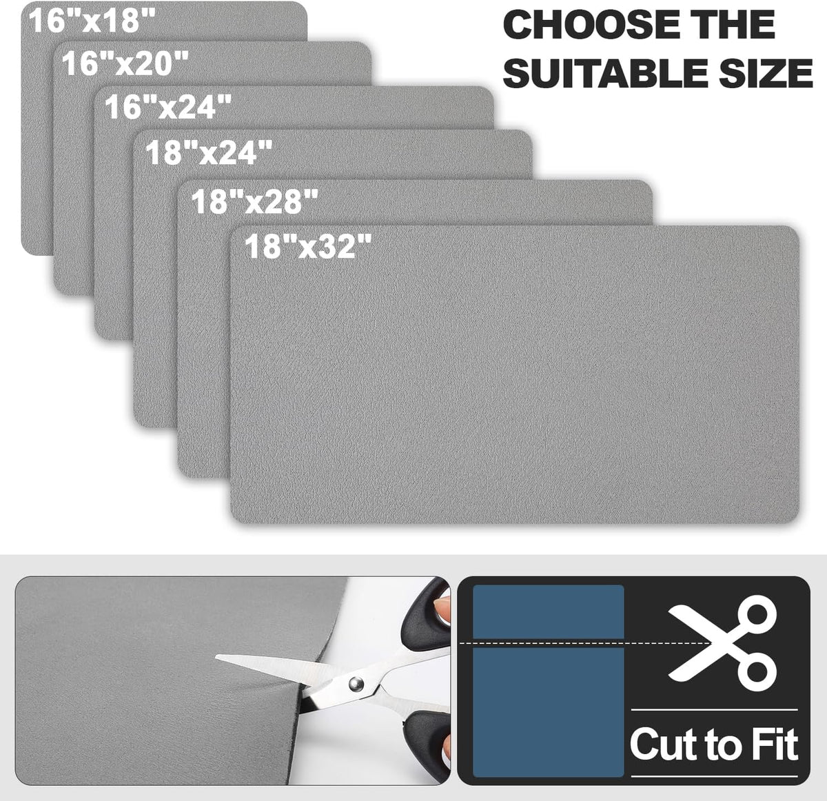 Dish Drying Mat for Kitchen Counter | Coffee Bar Mat for Countertops | Heat Resistant Drainer Mat with Non-slip Rubber Backed | Hide Stain Kitchen Absorbent Draining Mat | Grey 18"x32"