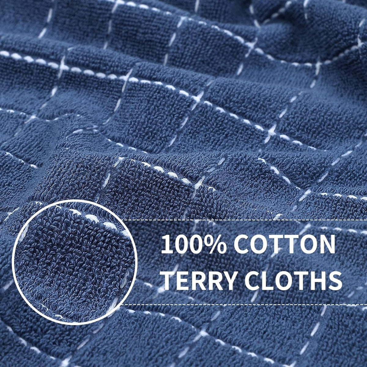 Homaxy 100% Cotton Terry Kitchen Towels(Navy Blue, 13 x 28 inches), Checkered Designed, Soft and Super Absorbent Dish Towels, 6 Pack