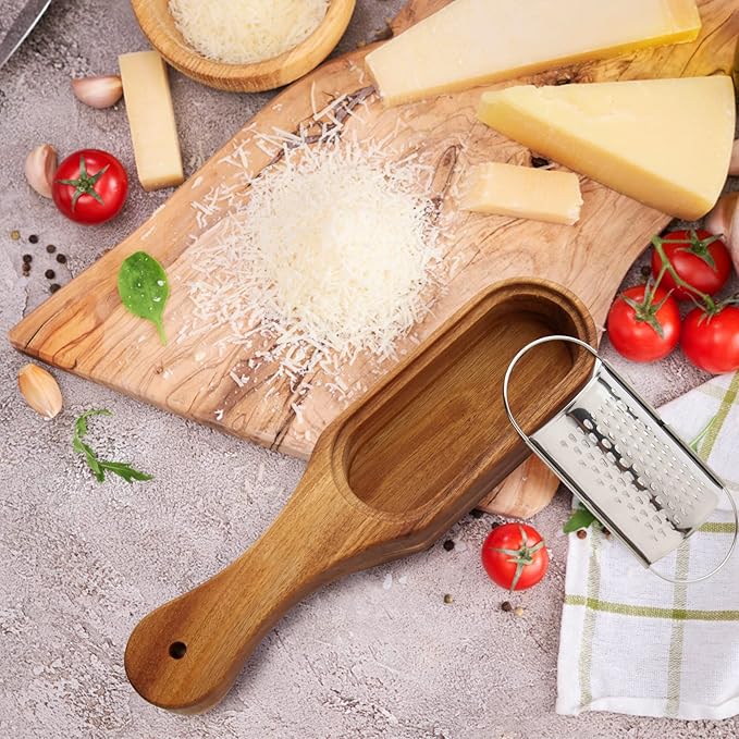Cheese Grater With Container - Stainless Steel Cheese Grater With Wood Handle Shredder Zester Grater Box Kitchen Handheld Cheese Spoon Grater