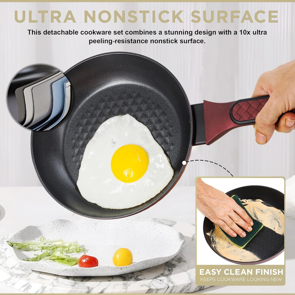 Moss & Stone 4 Piece Nonstick Cookware Set, Small Pots And Pans Set Non stick With Glass Lid, Induction Cookware, Stay Cool Handle, PTFE/PFOA, Kitchen Cookware 4-Piece with Frying Pans Set & Saucepan