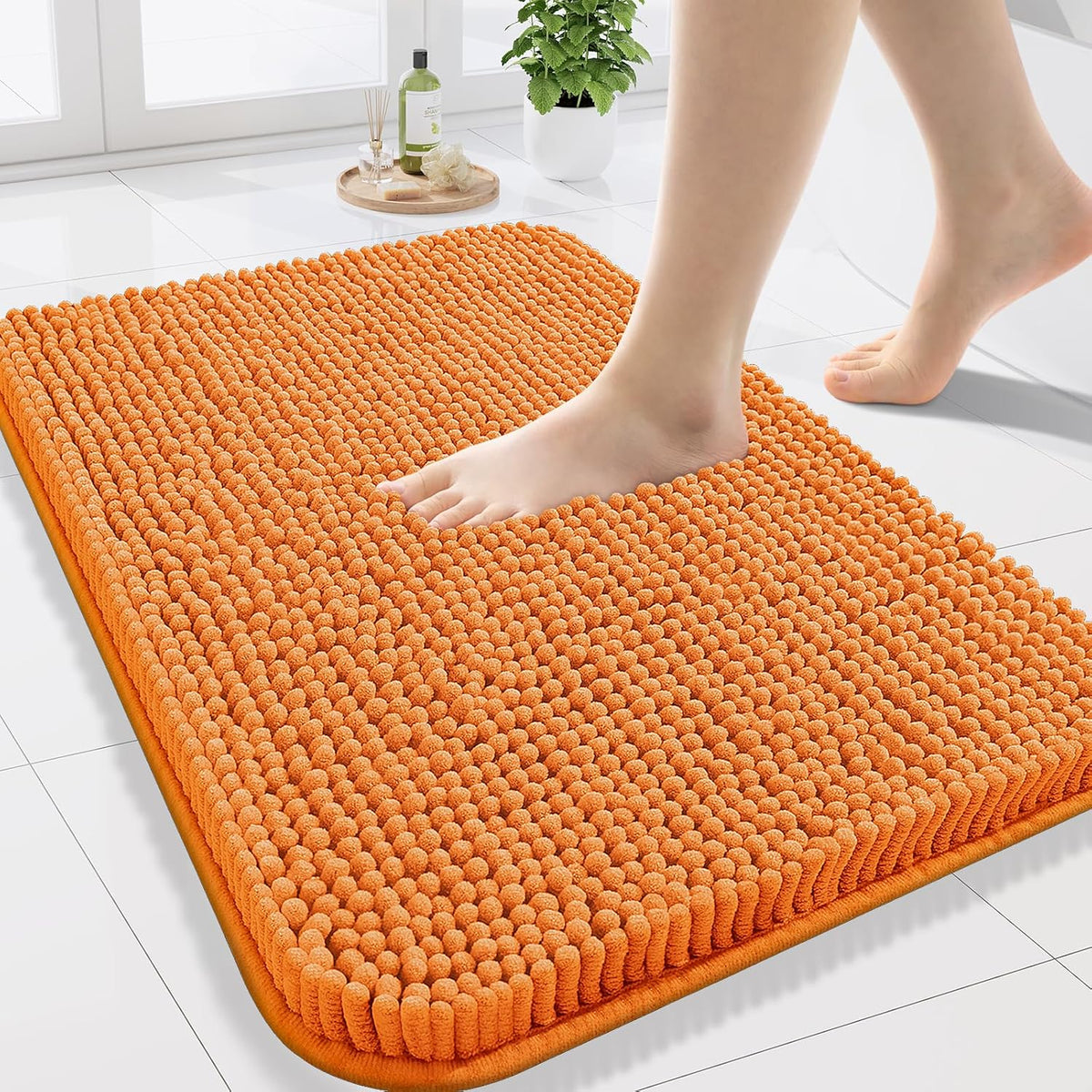 Arotive Bathroom Rugs 24x16, Extra Soft Absorbent Shaggy Chenille Bath Rugs, Machine Washable Rubber Backing Non-Slip Bath Mats for Bathroom Floor Tub and Shower, Home Decor Accessories, Coral