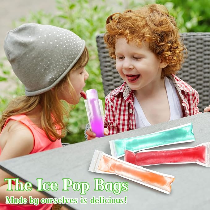 Hoolerry 600 Pcs Disposable Ice Mold Bags with 1 Silicone Funnel Freezer Tubes with Zip Seals Candy Ice Mold Yogurt Tubes Pouch for Snack Juice Fruit Smoothies Party Favor (2.4 x 8.7 Inch)