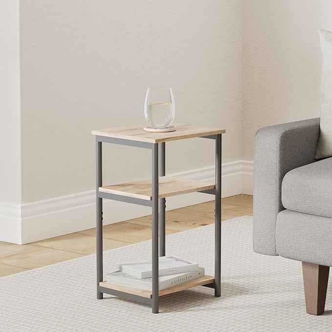 VASAGLE Side Table, Small End Table, Tall Nightstand for Living Room, Bedroom, Office, Bathroom, Camel Brown and Classic Black ULET273B50
